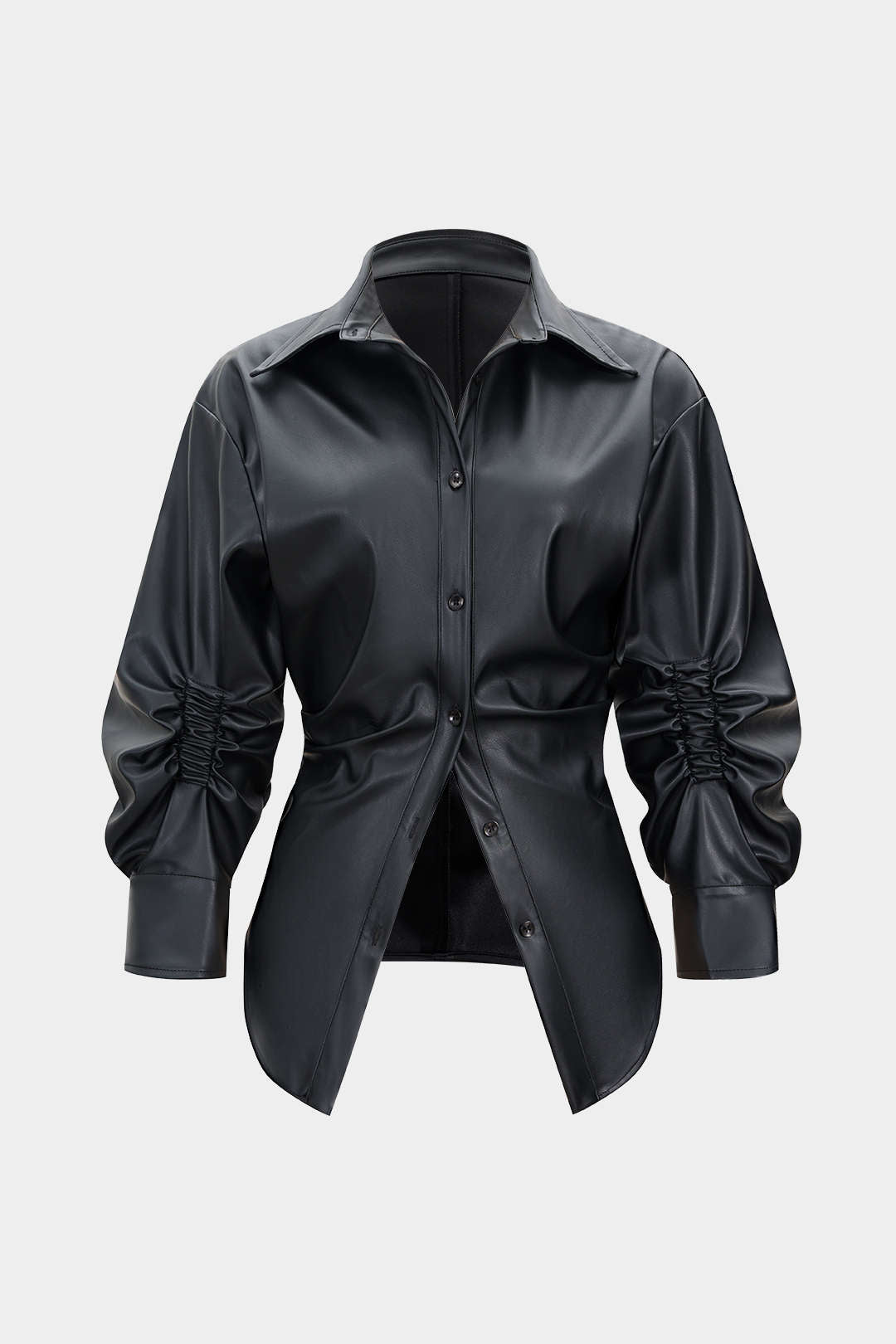 Leren-look asymmetrische blouse met ruches en knoopjes