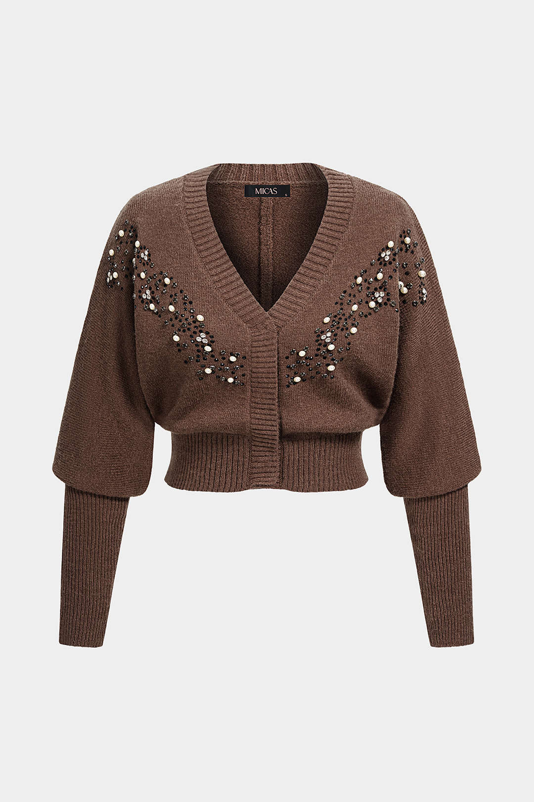Gebreid vest met V-hals en lange mouwen