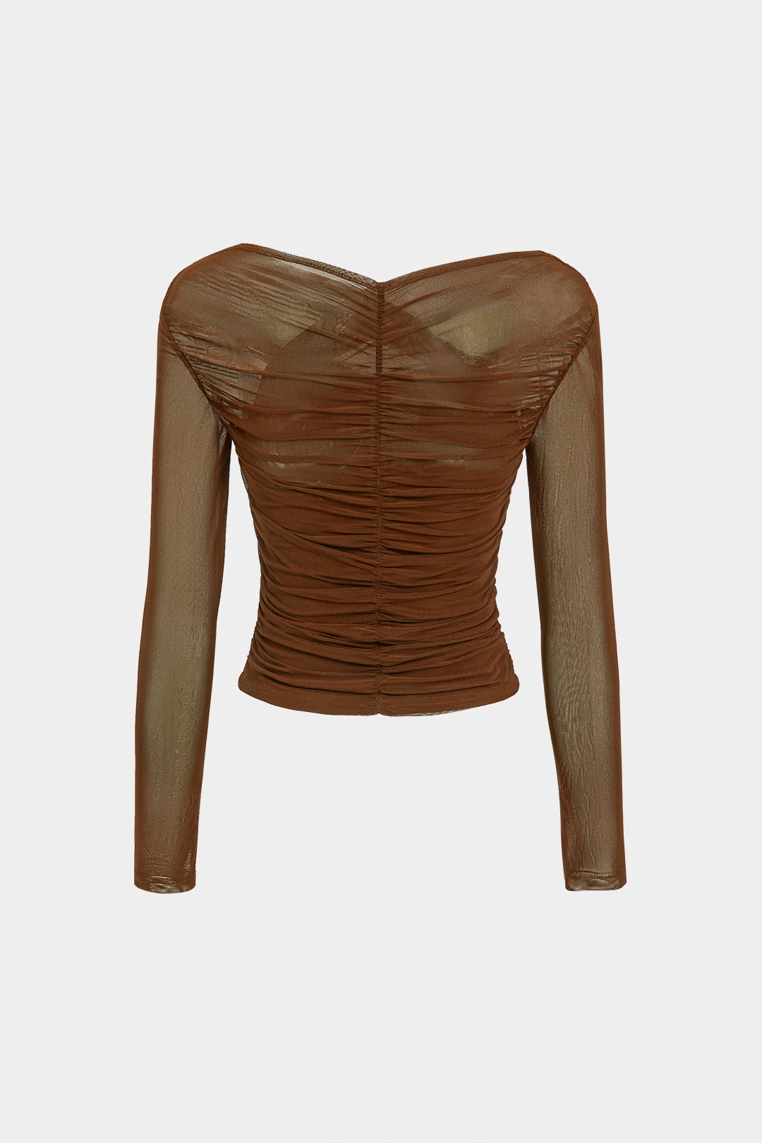 Effen transparante top met ruches en lange mouwen