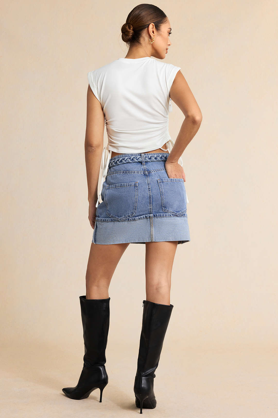 Denim rok met riem en zakken