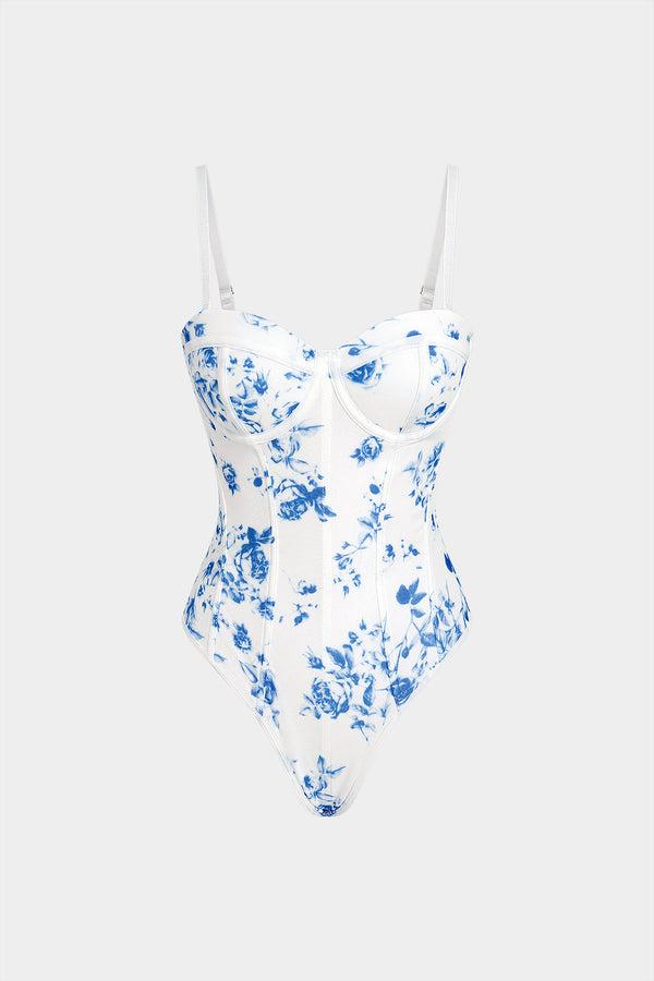Bloemenprint mesh body met spaghettibandjes