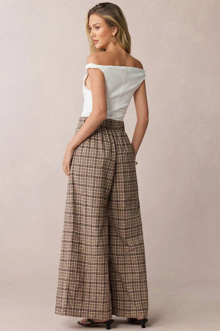 Geruite, dubbelzijdige broek met hoge taille