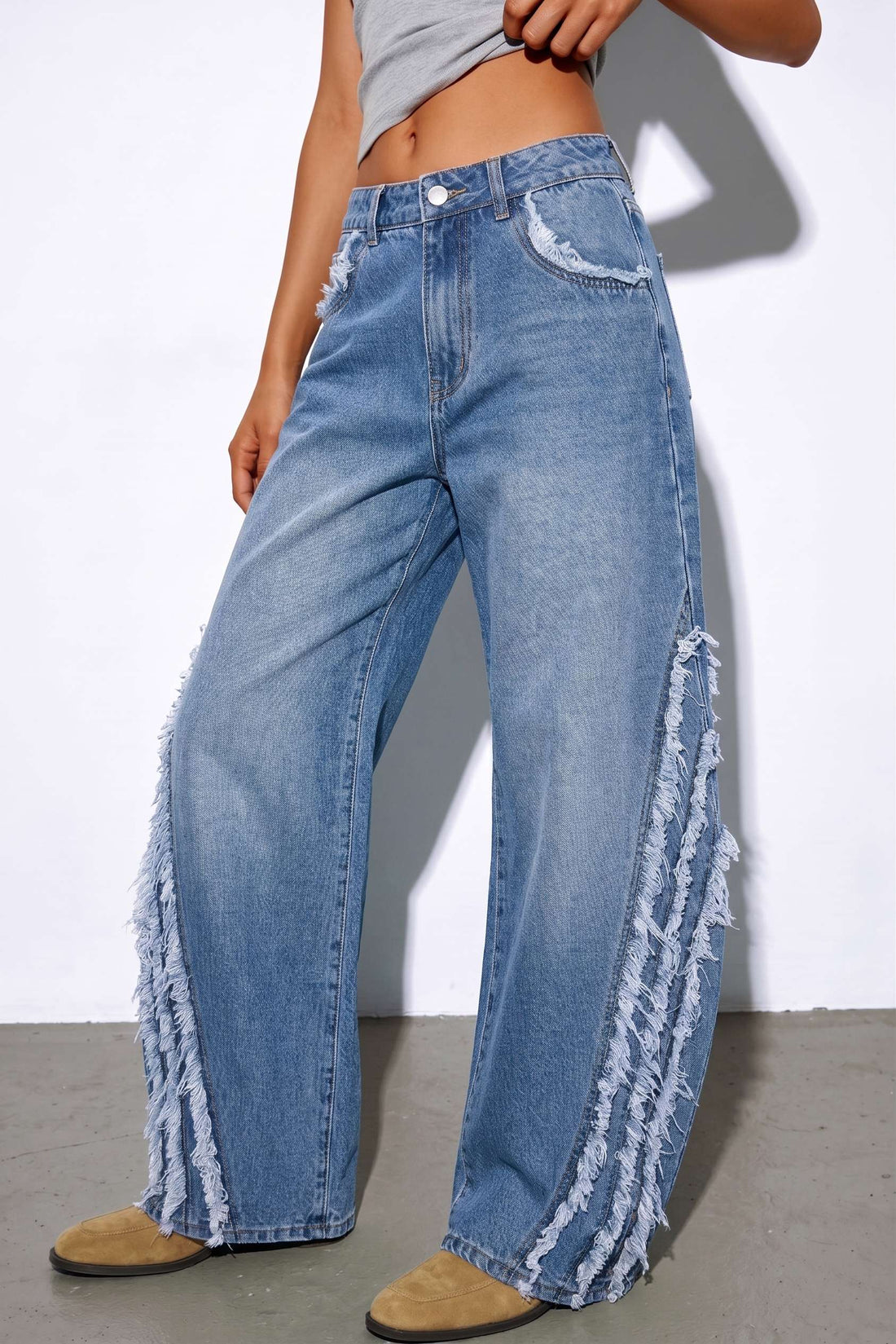 Jeans met rafelrand en wijde pijpen
