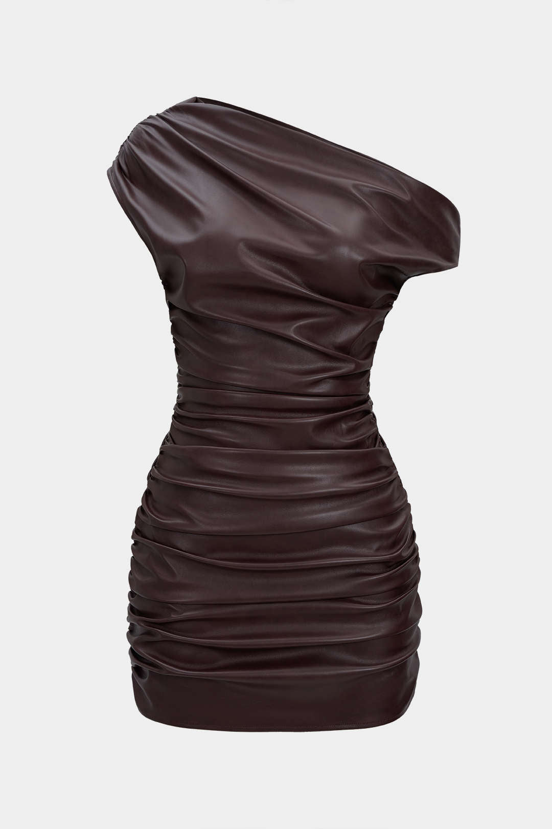 Leren-look asymmetrische minijurk met ruches