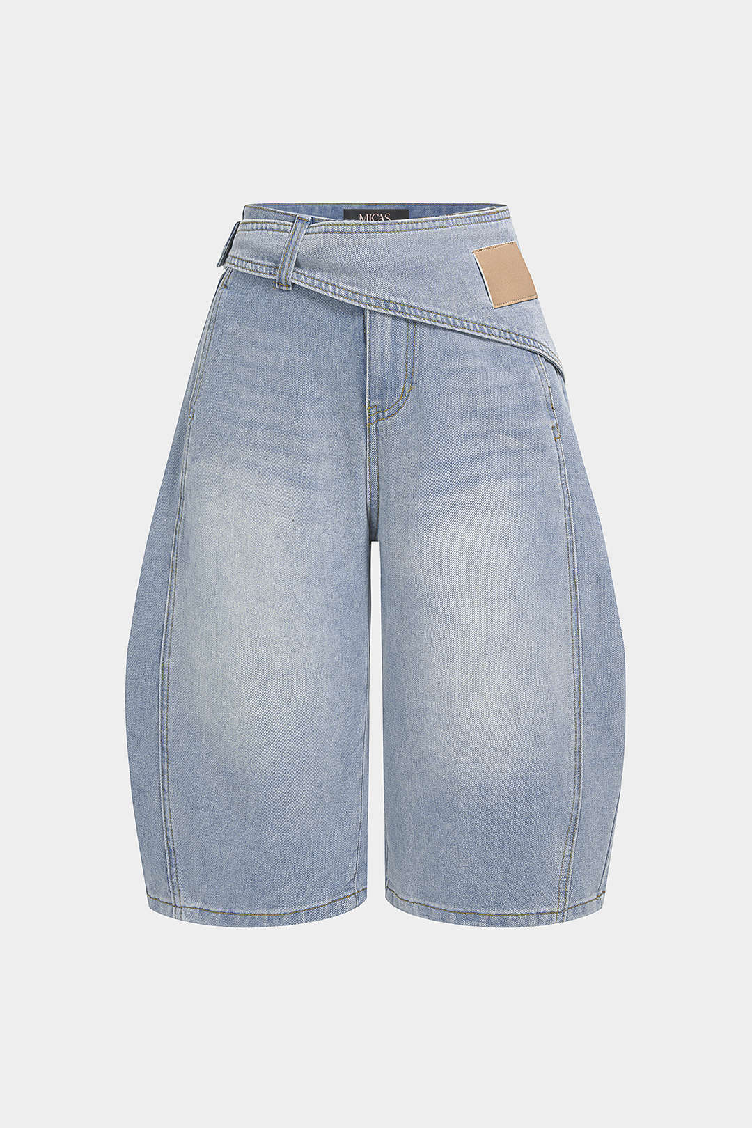 Denim asymmetrische short met hoge taille en wijde pijpen