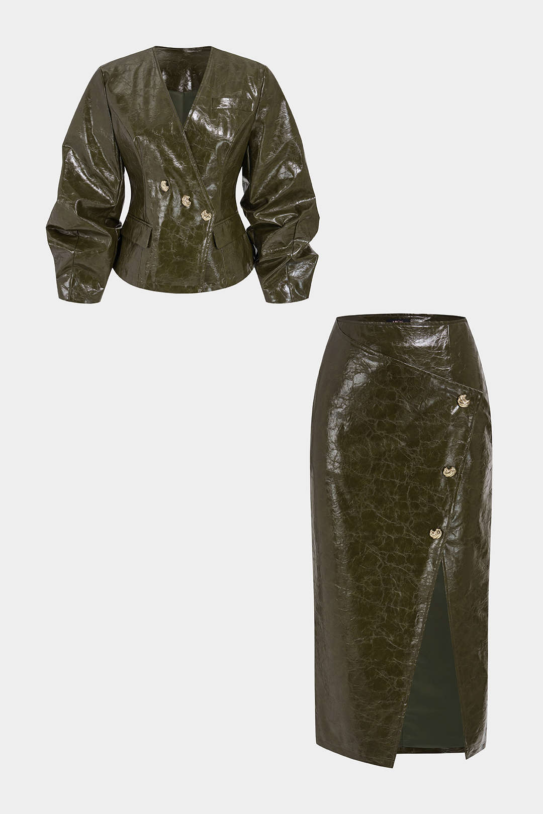 Leren-look metallic rok met split