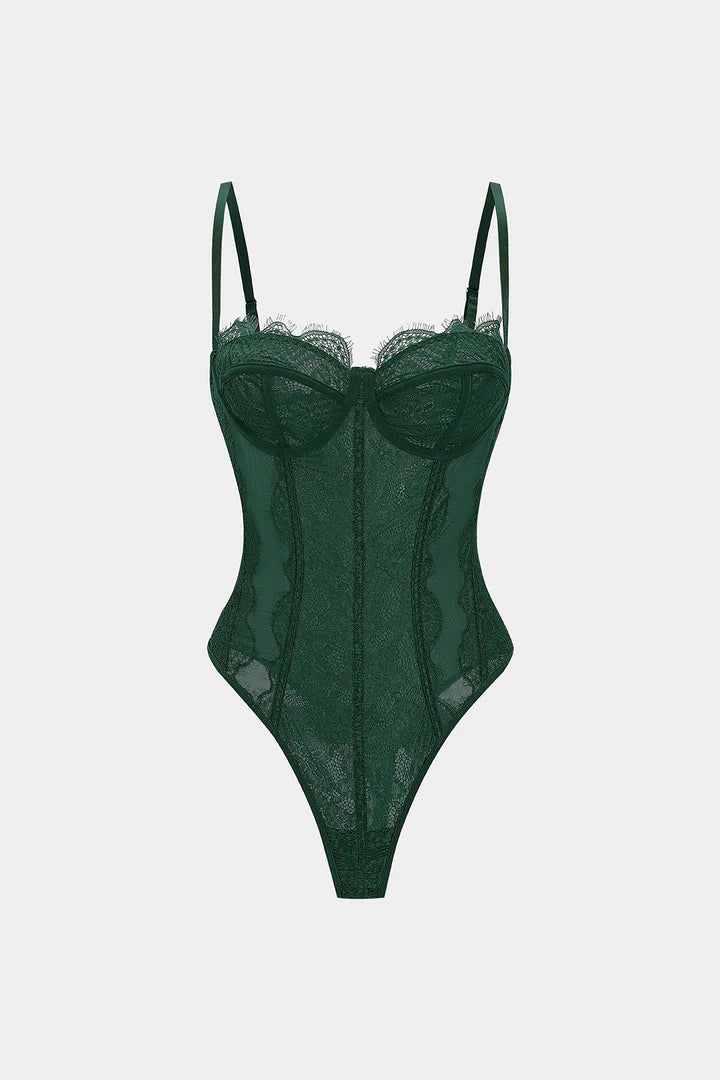 Mesh patchwork bustier korset bodysuit