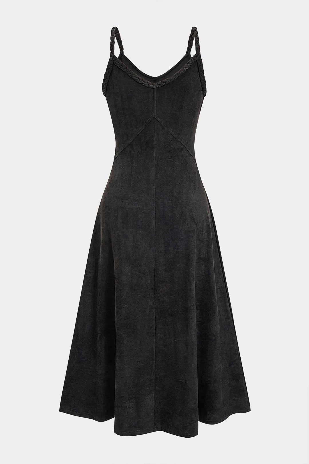 Suède mouwloze midijurk met gedraaid detail en knoopdetail