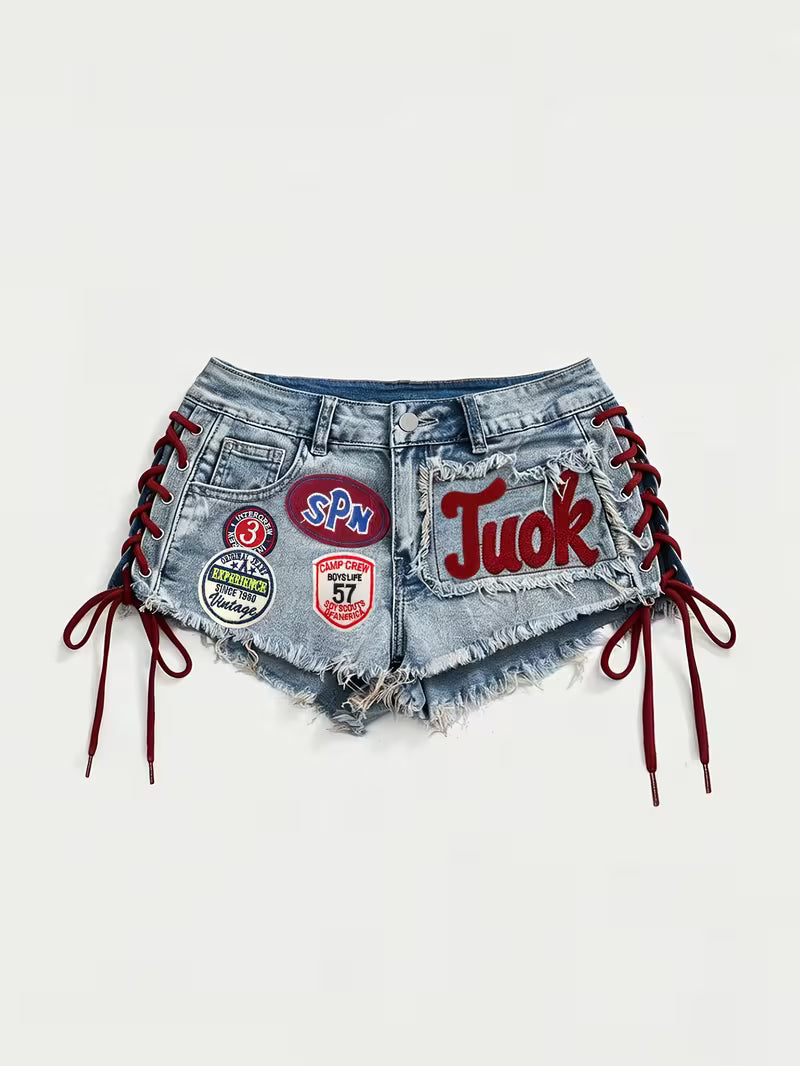 Y2K Denim Embroidery Craft Short