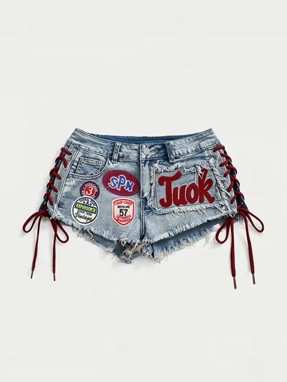 Y2K Denim Embroidery Craft Short