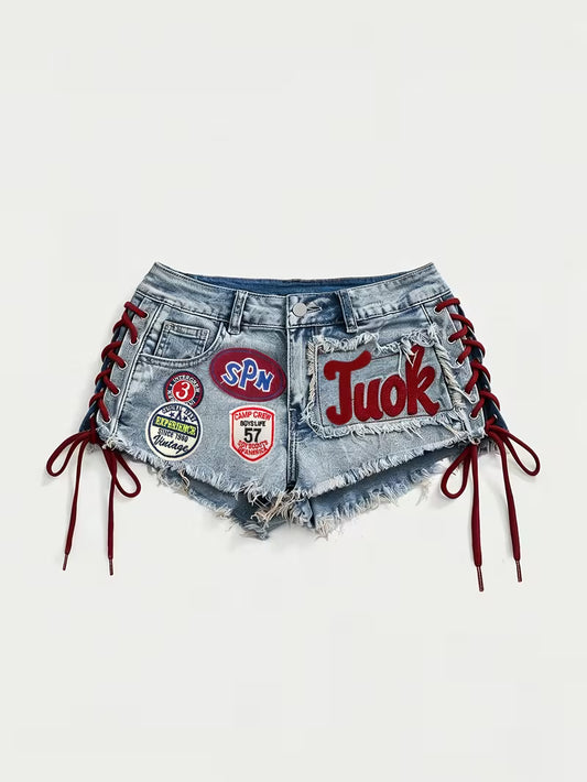 Y2K Denim Embroidery Craft Short