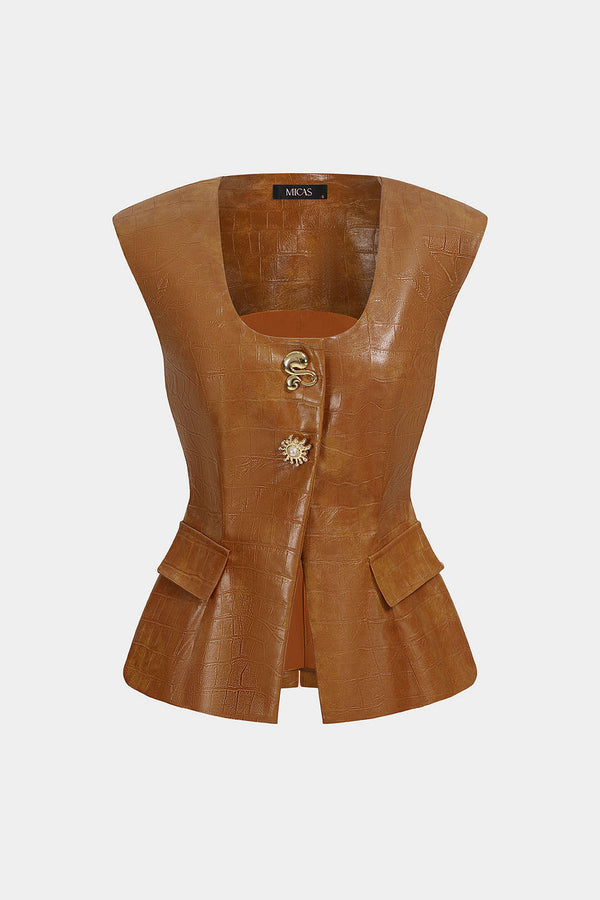 Metallic leren-look gilet met zakken