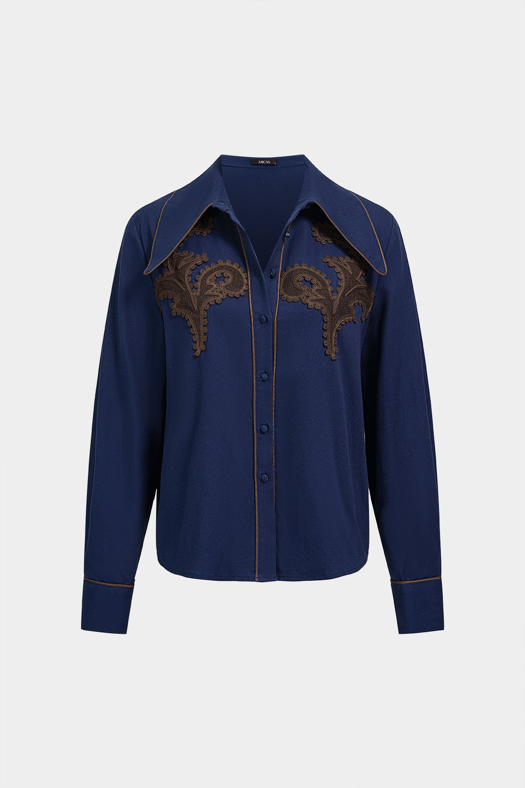 Blouse met kanten rand en lange mouwen