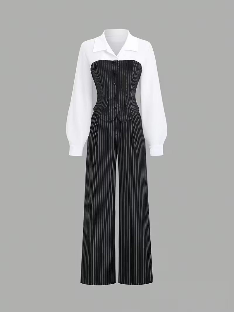 Gestreepte Tweedelige Set met Blouse en Broek