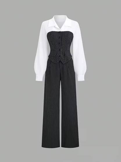 Gestreepte Tweedelige Set met Blouse en Broek