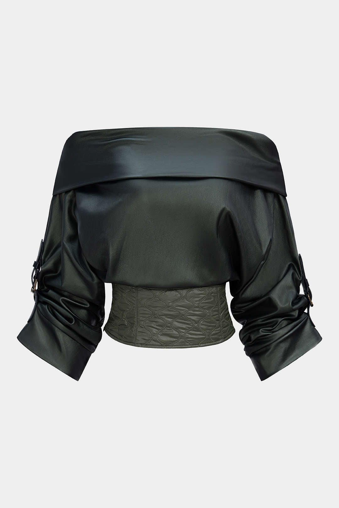 Leren-look doorgestikte blouse met blote schouders