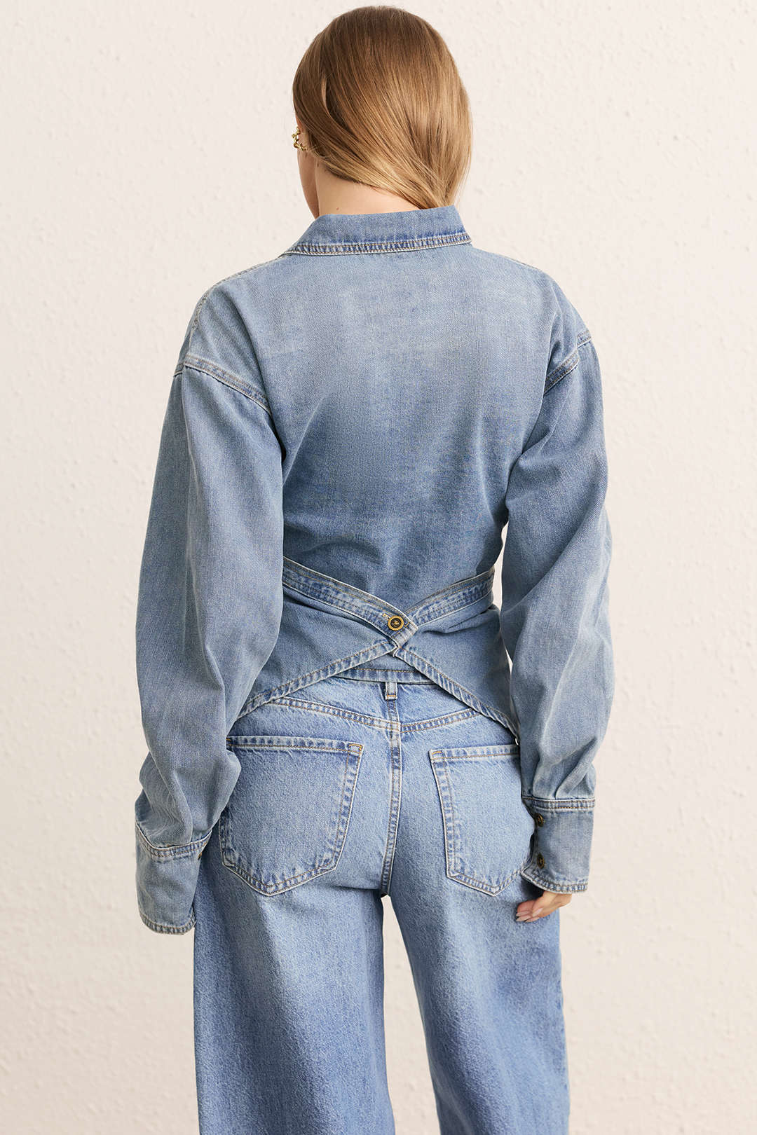 Denim item met ruches