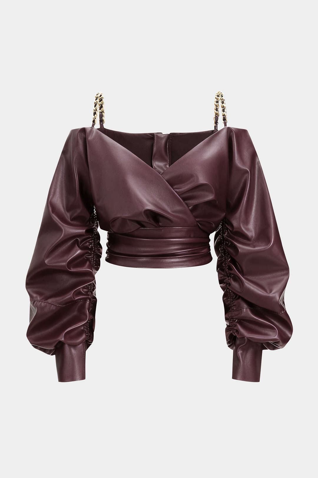 Leren-look metallic blouse met lange mouwen