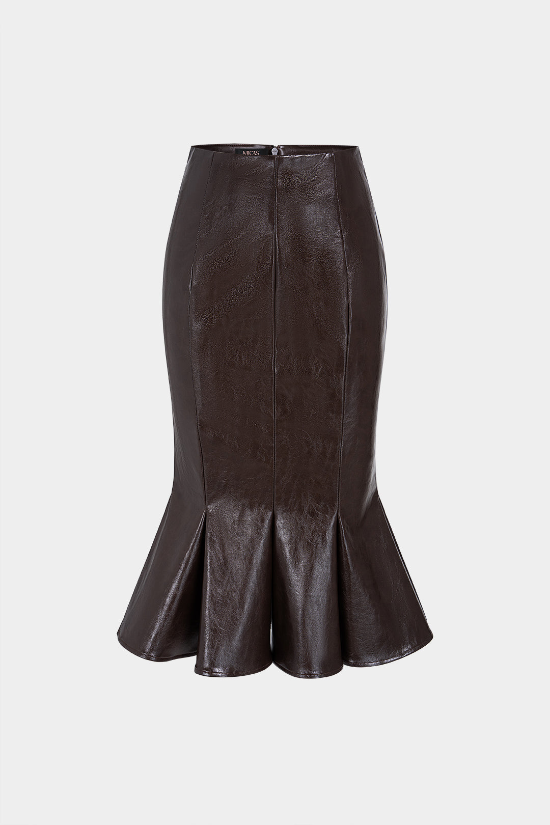 Leren-look rok met hoge taille en uitlopende pijp