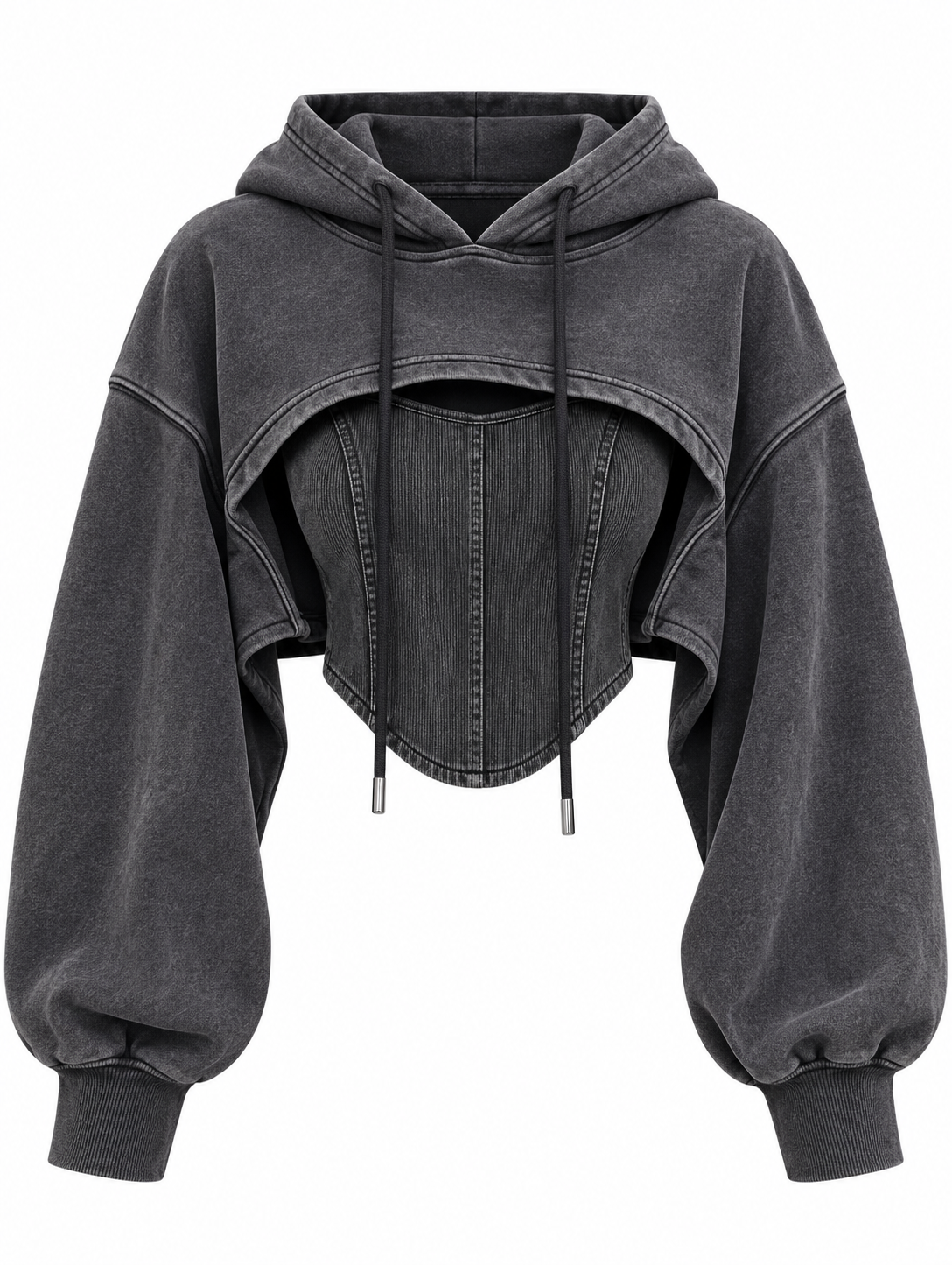 Vintage patchwork hoodie met trekkoord