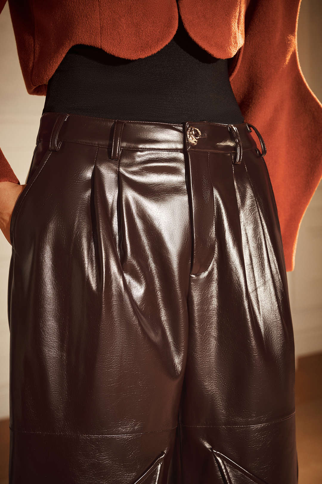Leren-look metallic broek met ballonmodel