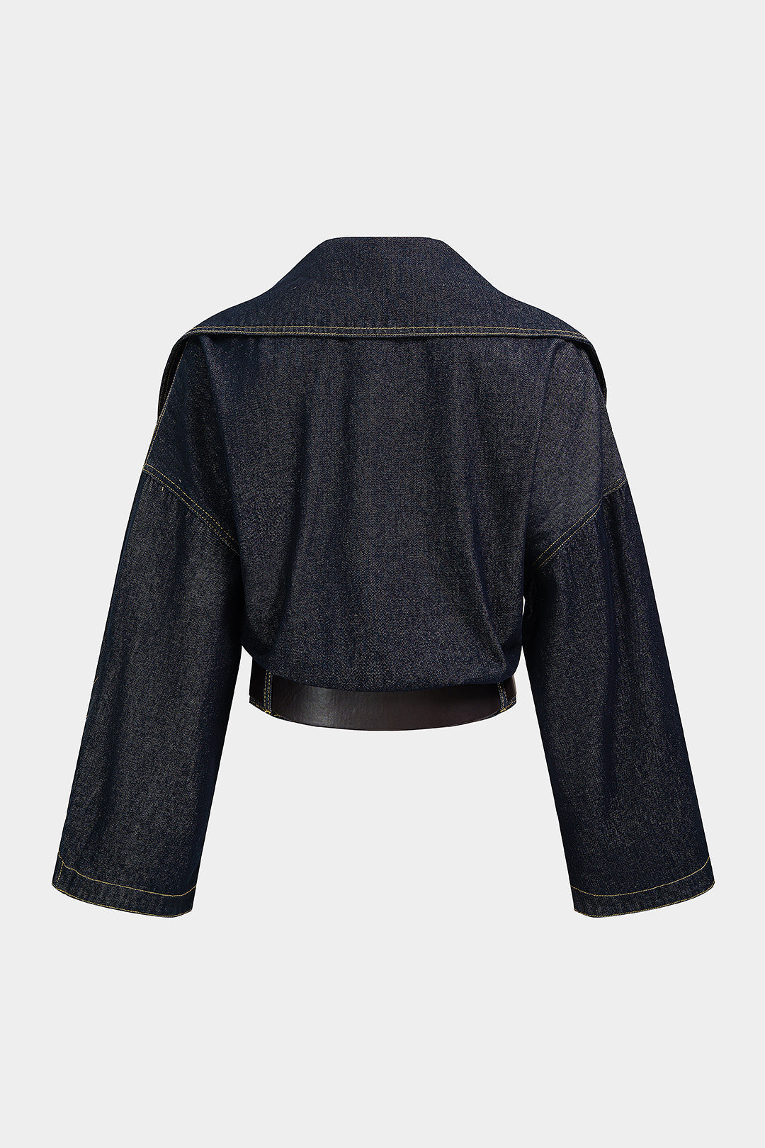 Denim asymmetrisch jasje met revers en riem