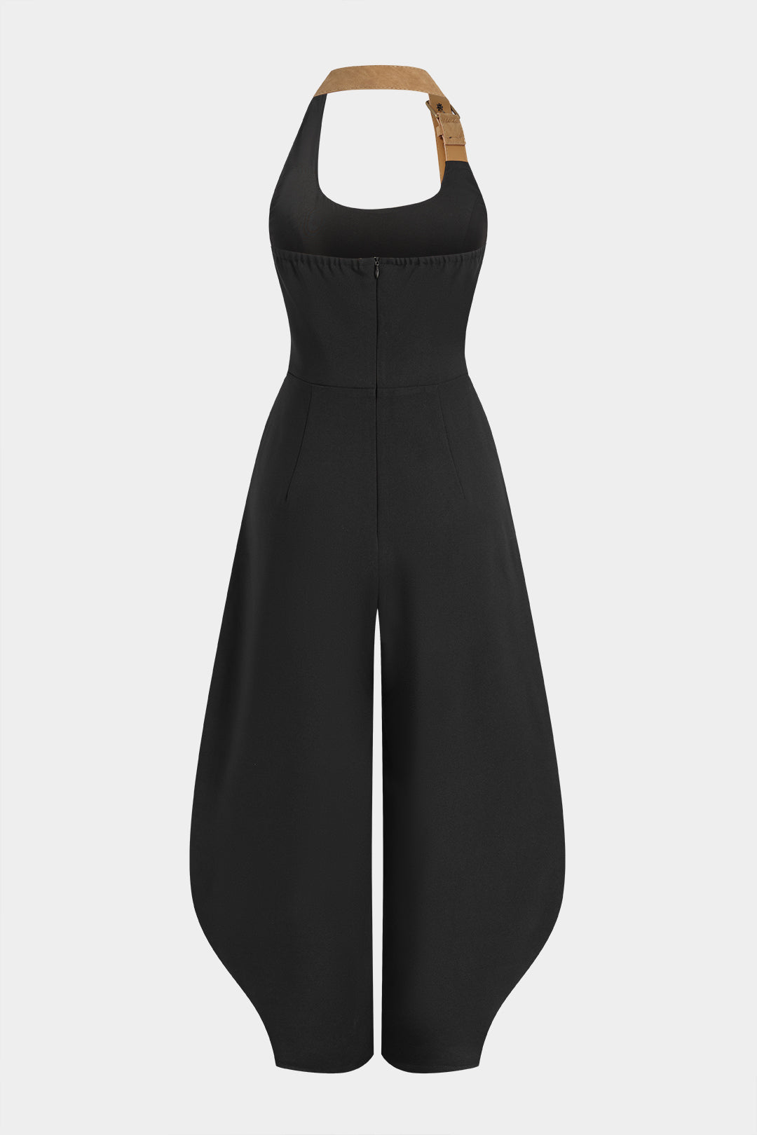 Patchwork leren-look jumpsuit met halternek en ballonmodel