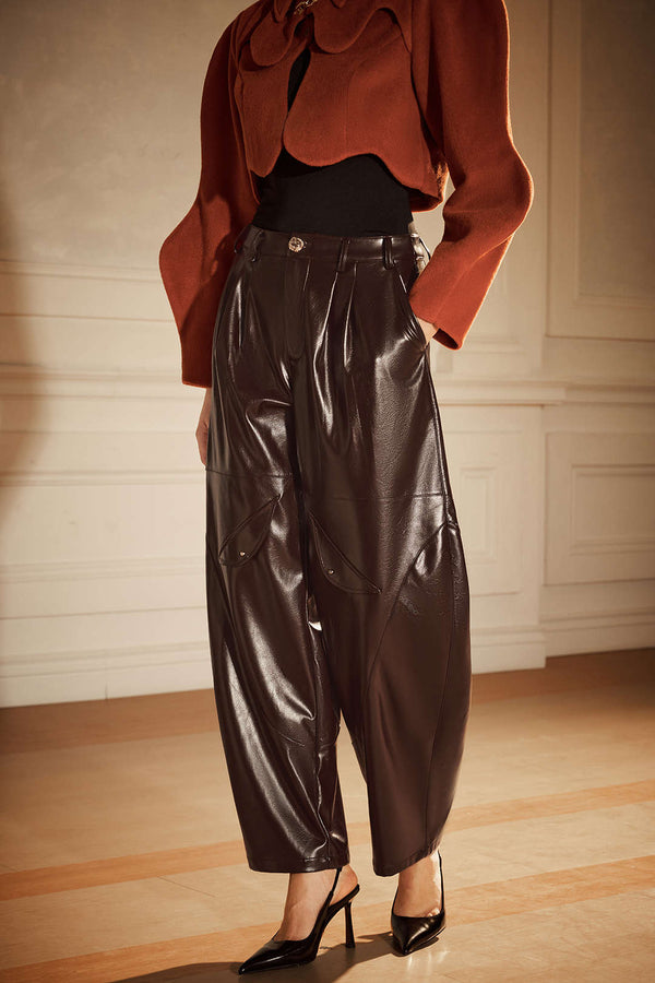 Leren-look metallic broek met ballonmodel