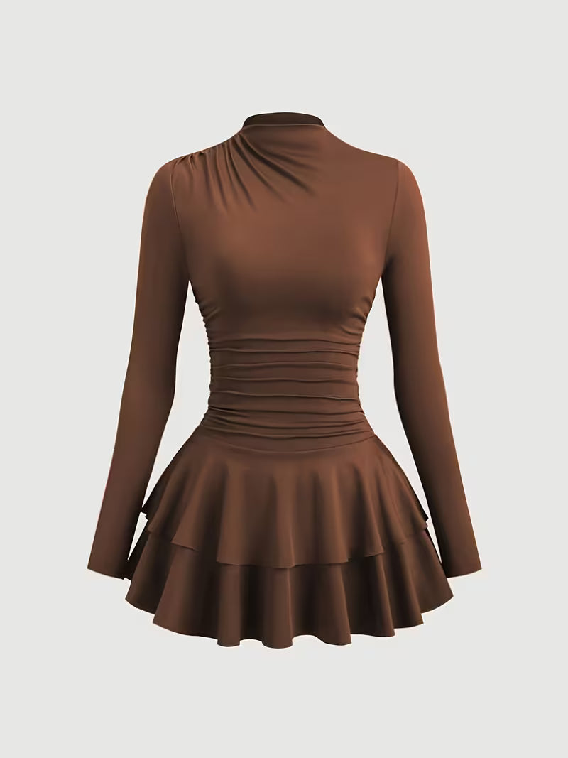 Elegante Geplooide Coljurk met Lange Mouwen