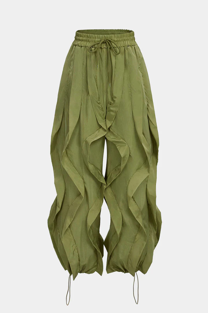 Broek met trekkoord en ruches, wijde pijpen
