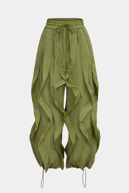 Broek met trekkoord en ruches, wijde pijpen