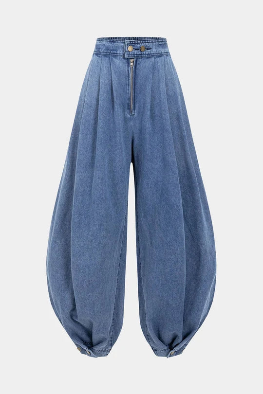 Denim jeans met hoge taille, ritssluiting en ballonmodel