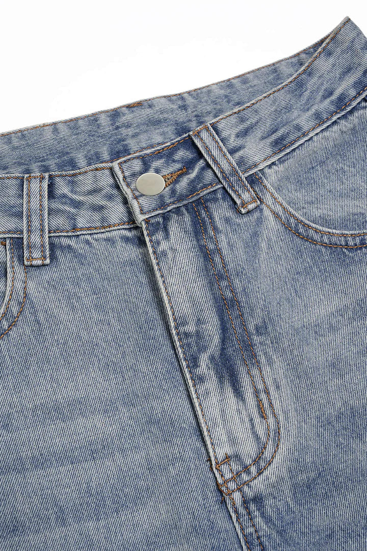 Denim jeans met metallic details en wijde pijpen