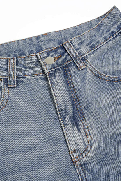 Denim jeans met metallic details en wijde pijpen
