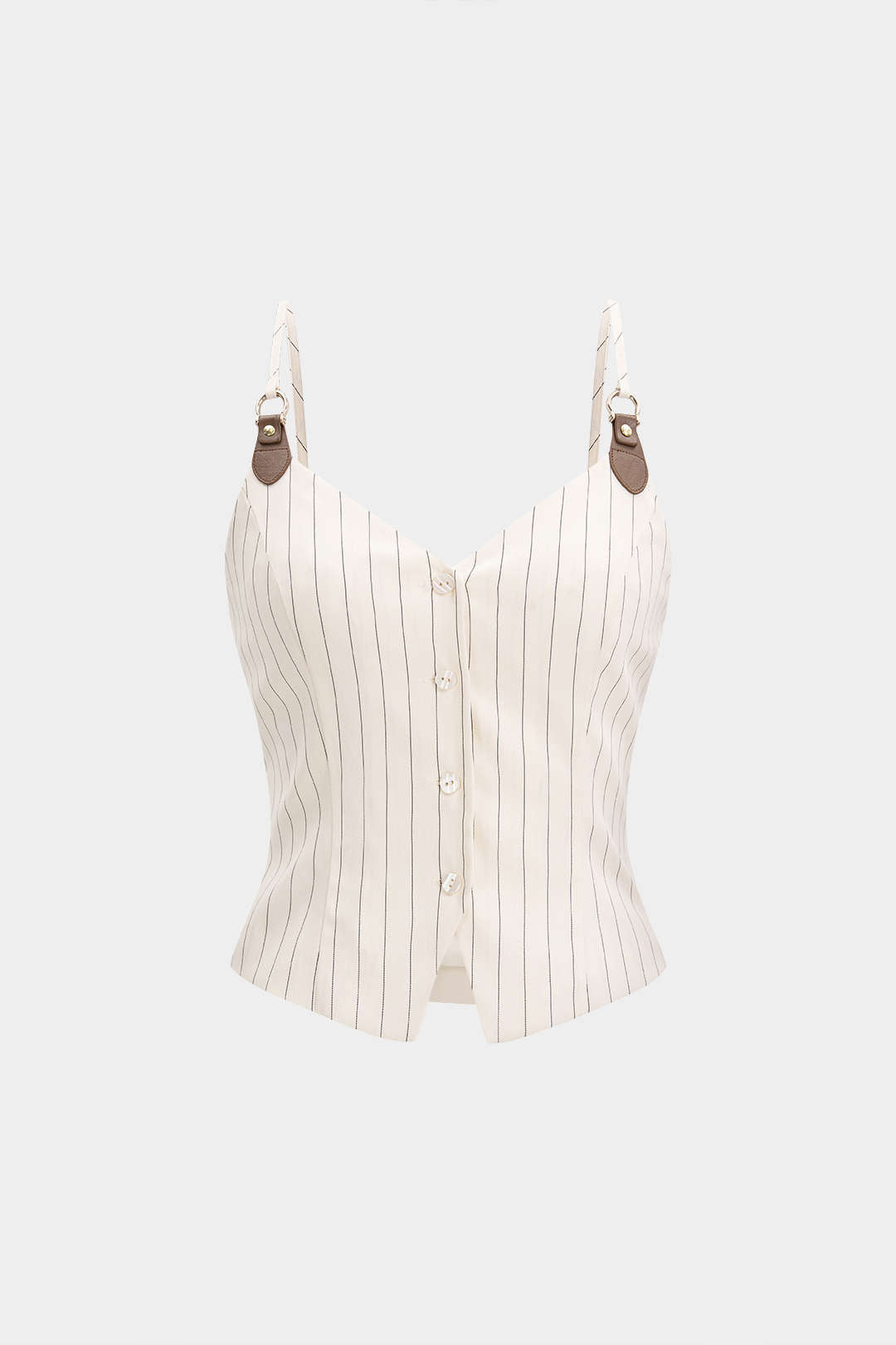 Gestreepte patchwork top met V-hals en knoopjes