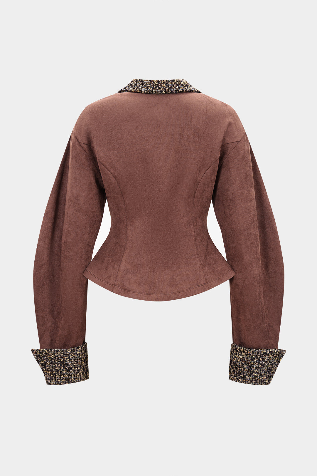 Suède patchwork blazer met knoopjes
