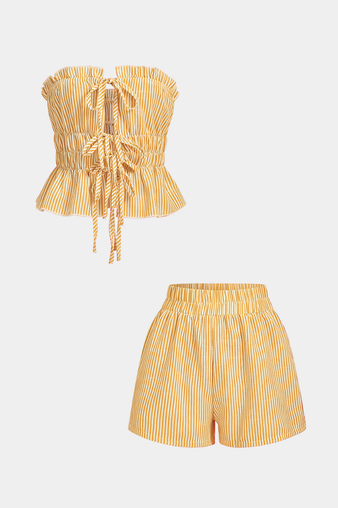 Mae - Gestreepte set met strapless top en short