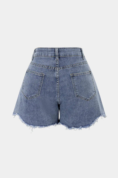 Denim Patchwork Short met Kanten Details
