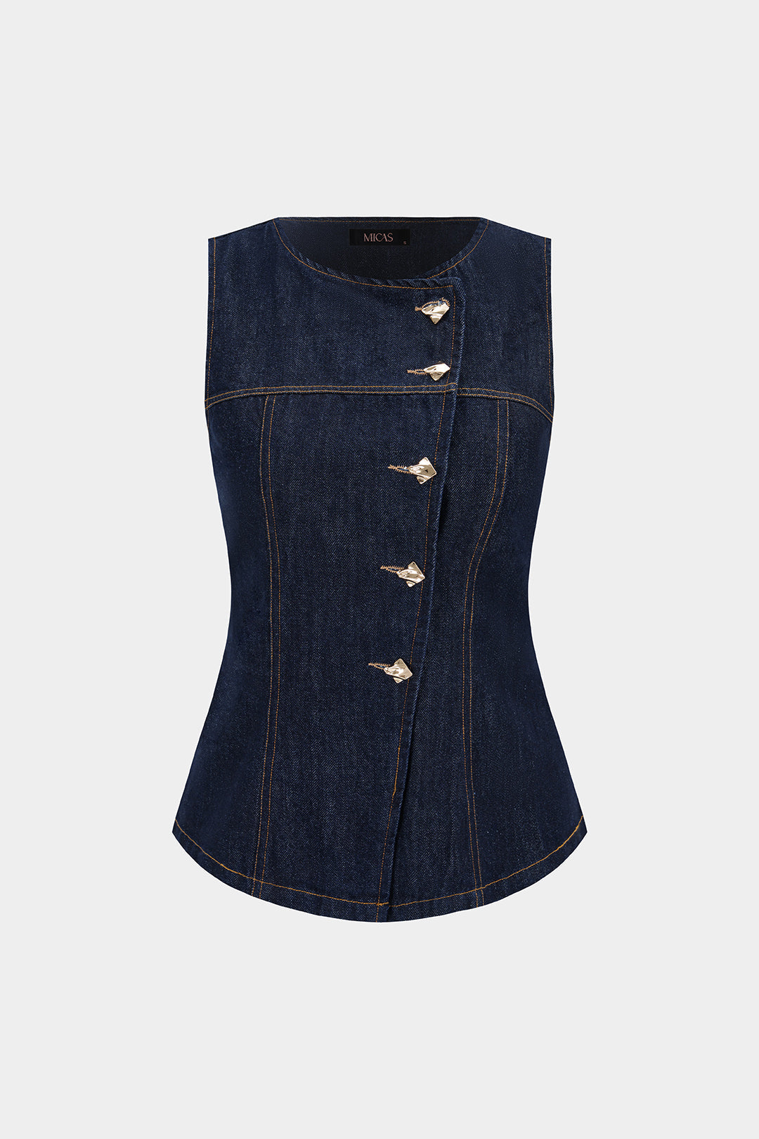 Denim asymmetrische tanktop met ronde hals en knoopjes