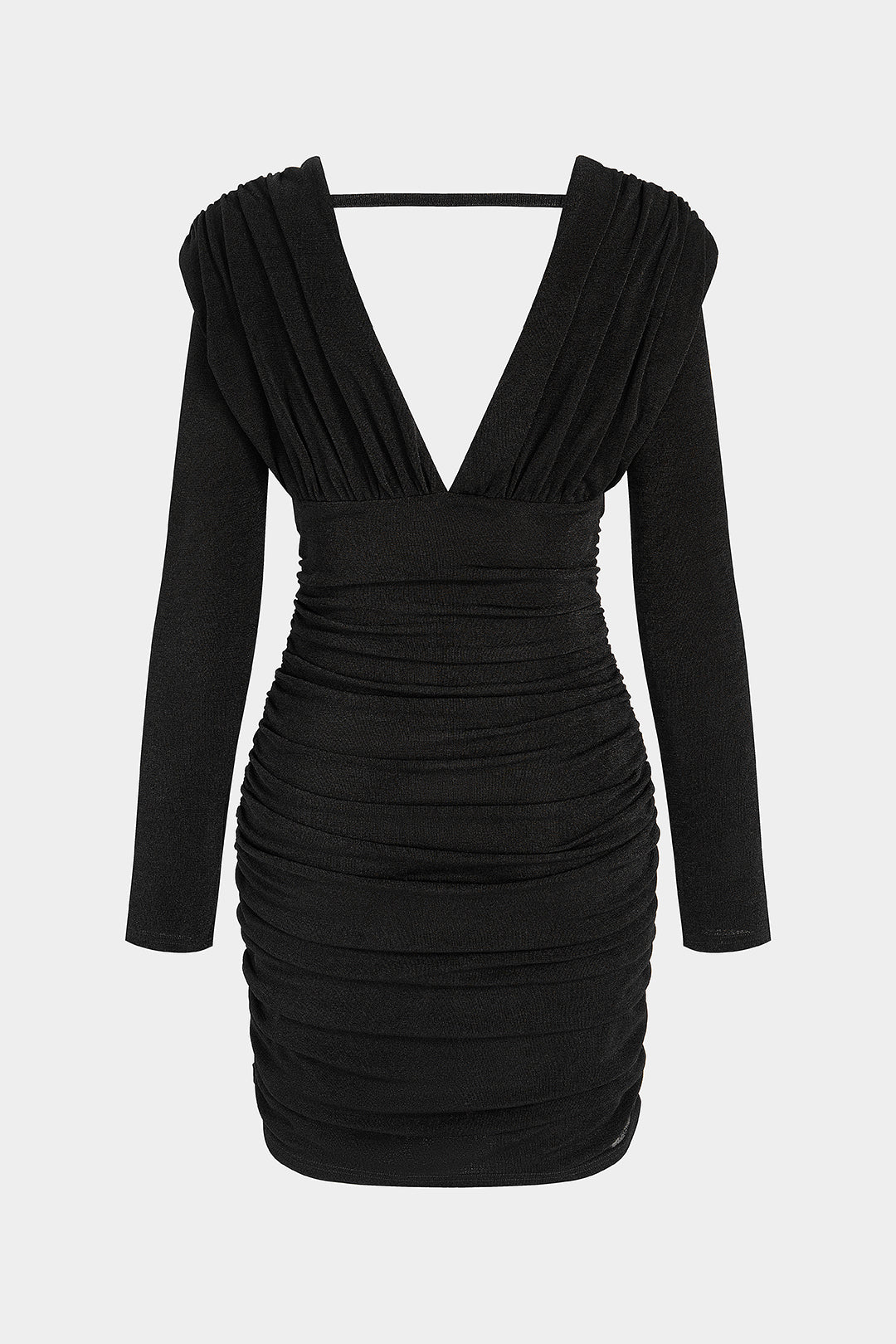 Metallic minijurk met V-hals en lange mouwen