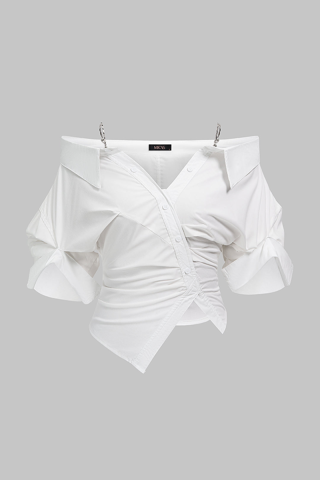 Asymmetrische blouse met knoopjes, V-hals en ruches