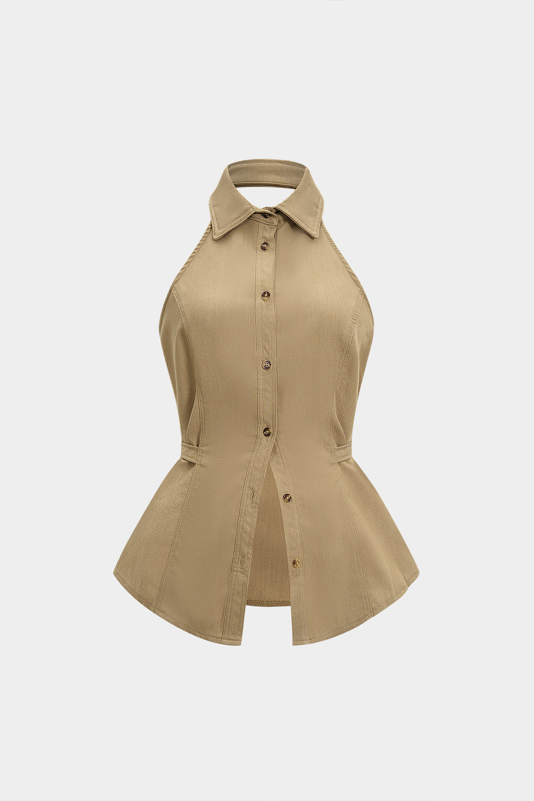 Tanktop met halternek, knoopjes en open rug