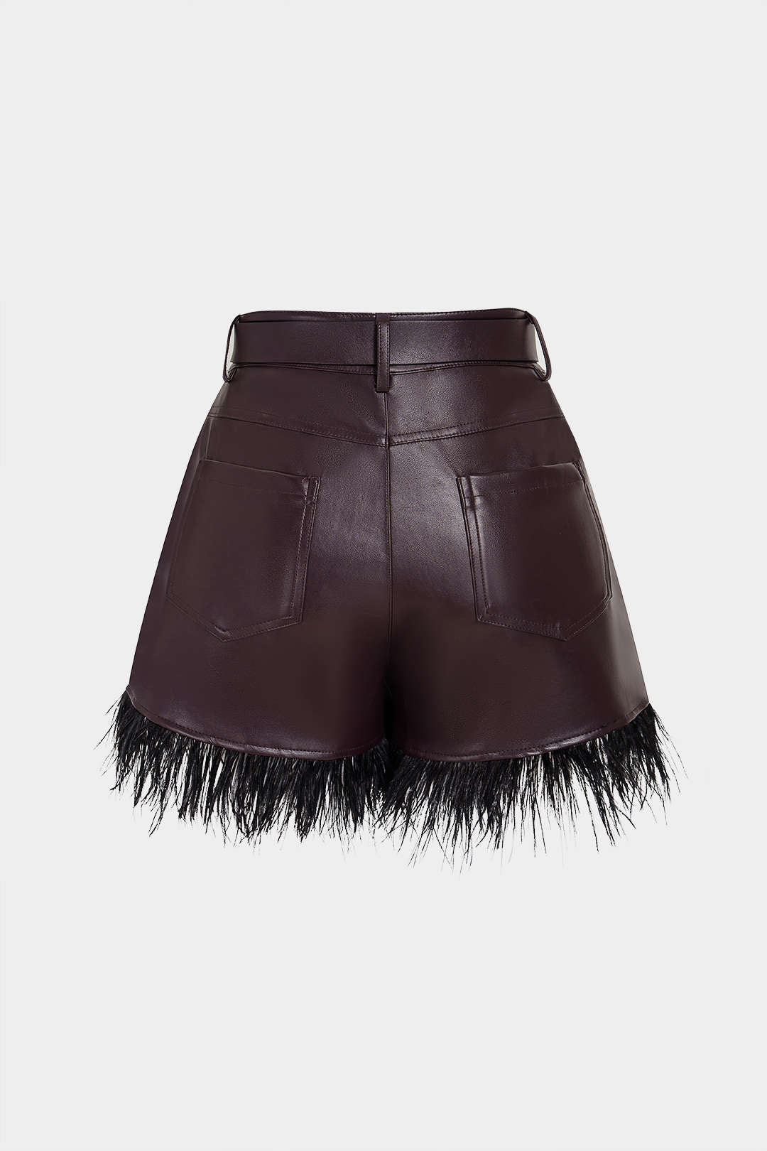 Leren-look patchwork short met riem en hoge taille