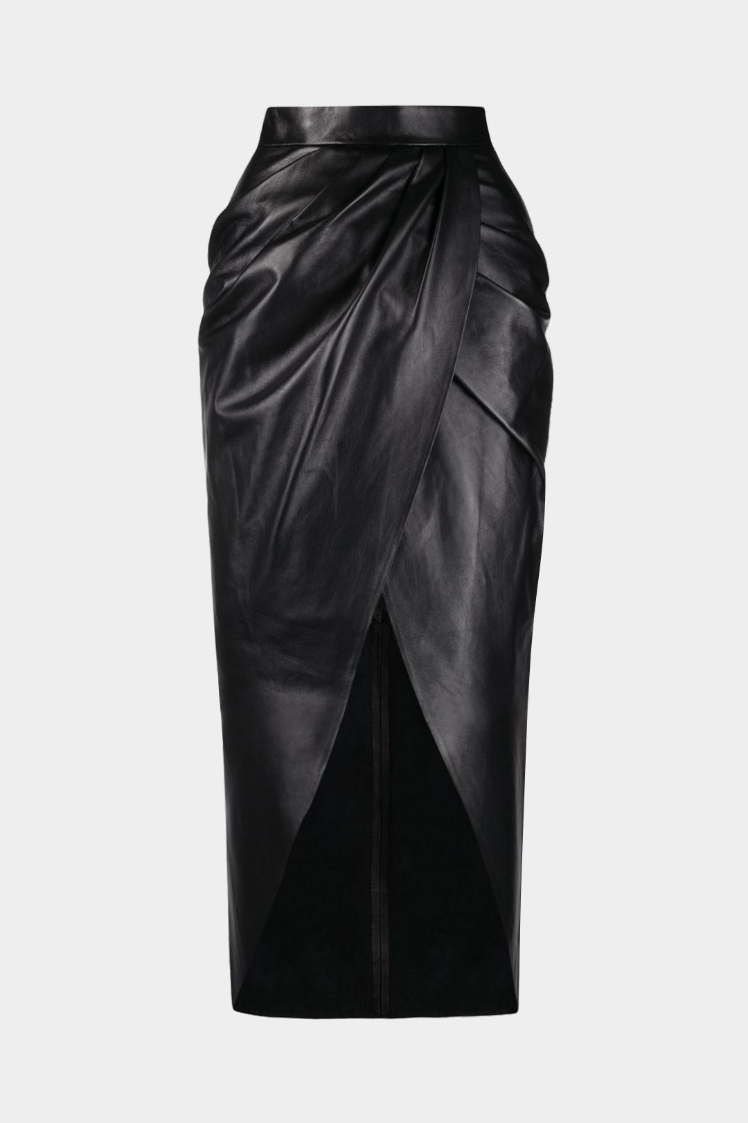 Leren-look rok met split en ruches
