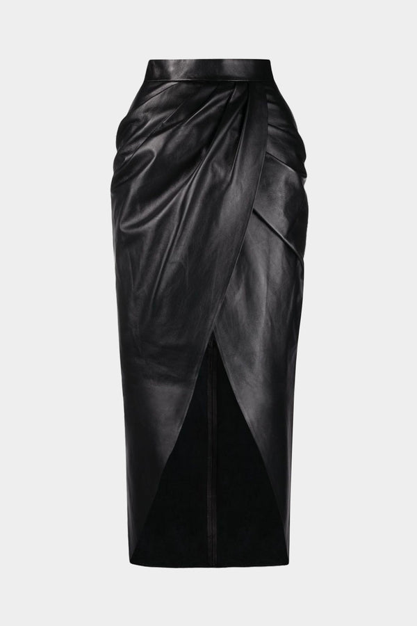 Leren-look rok met split en ruches
