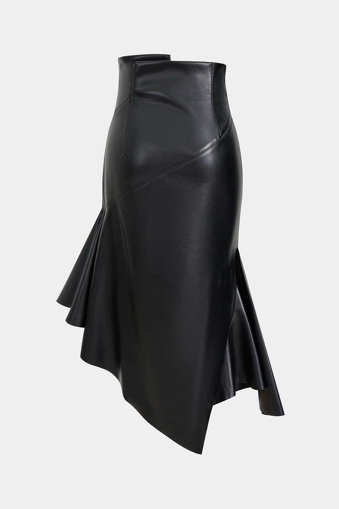 Yasmin - Leren-look asymmetrische rok met ruches