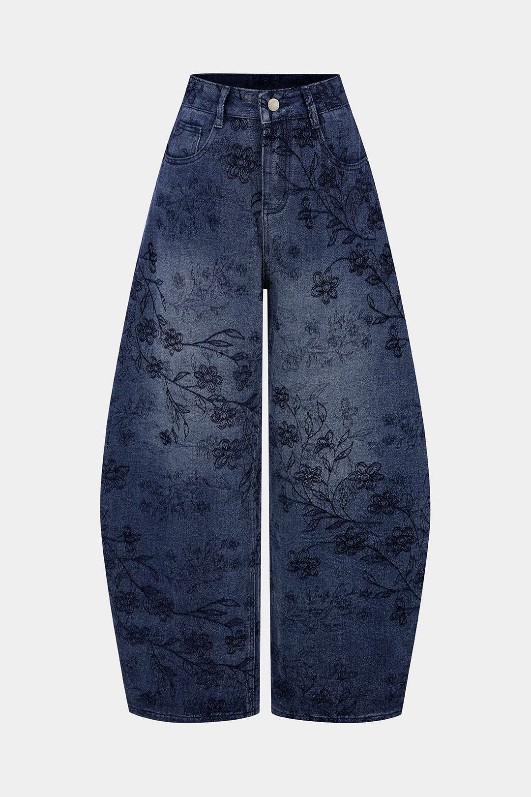 Bloemenprint jeans met rits en ballonmodel