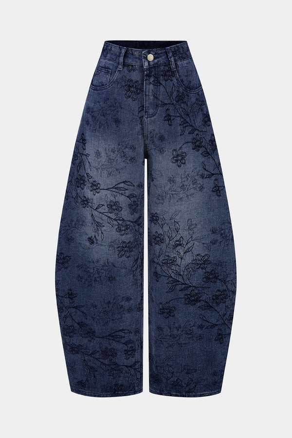 Bloemenprint jeans met rits en ballonmodel
