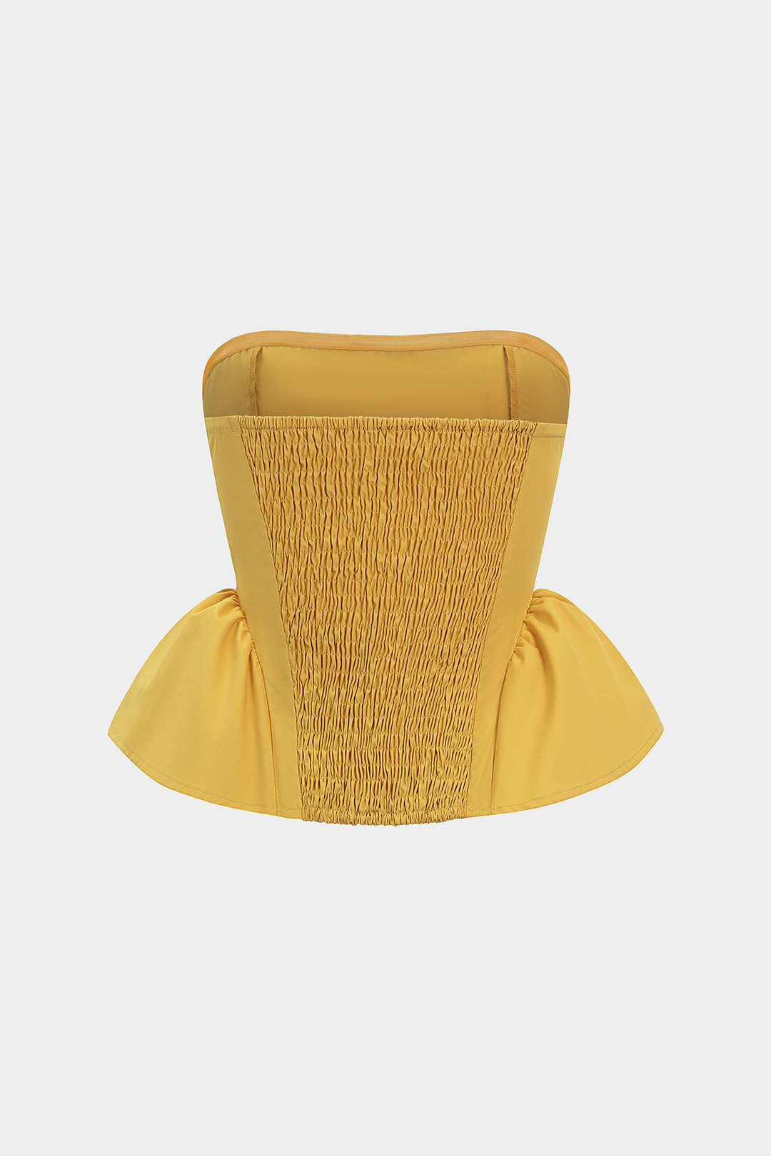 Effen strapless top met ruches en smokwerk