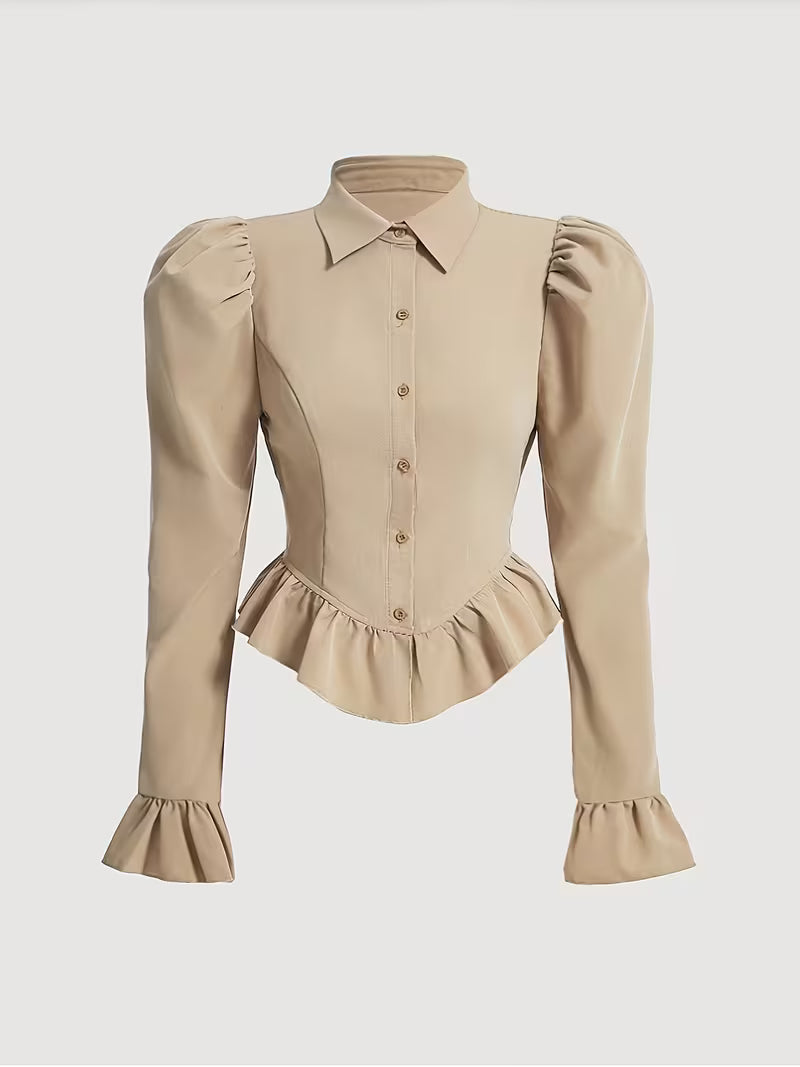 Old Money Blouse met Ruches en Pofmouwen
